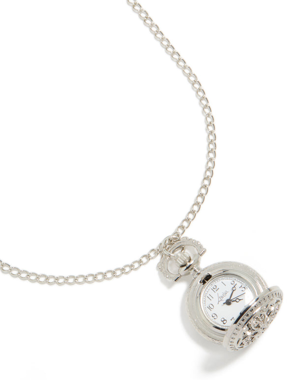 Silver Long Watch Pendant Necklace