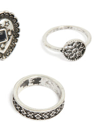 Antique Silver  Heart & Textured Rings 4-Pack - link has visual effect only