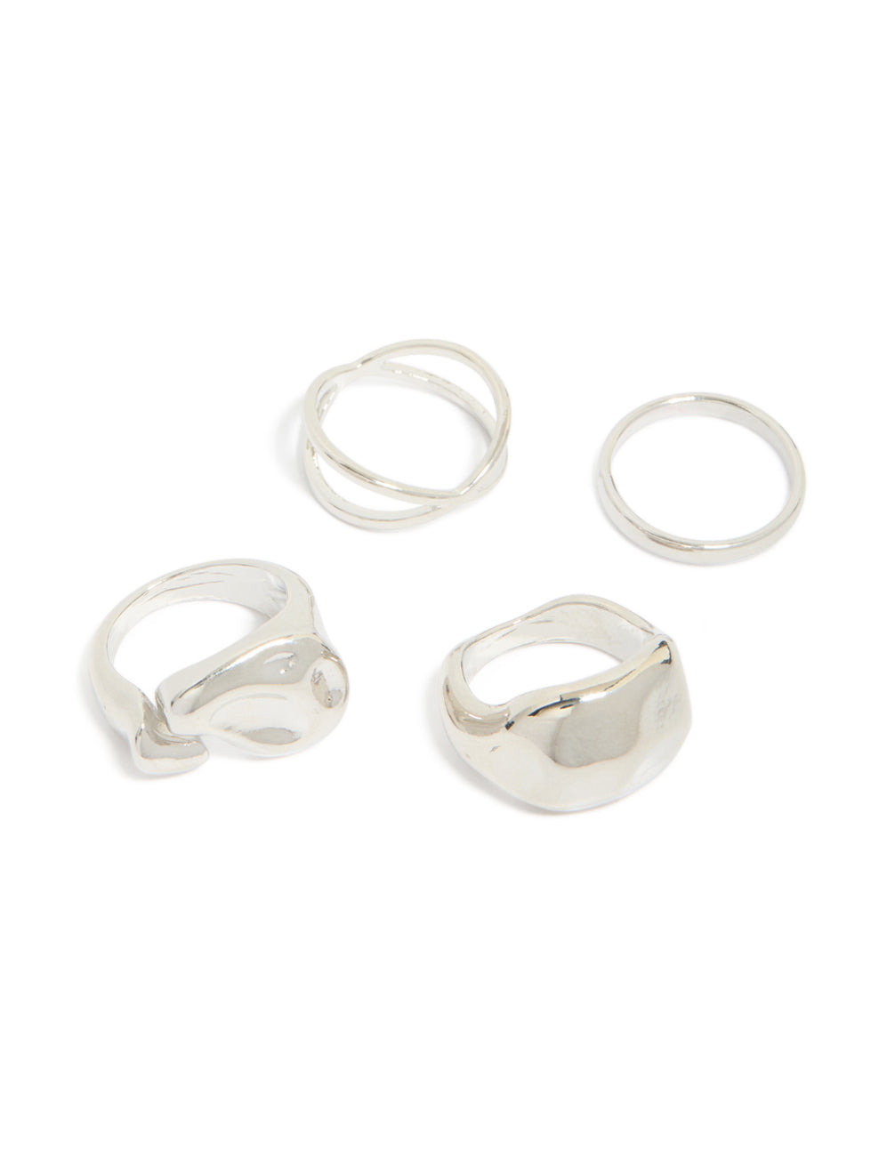 Featuring chunky silver clean and molten ring pack accessories front view