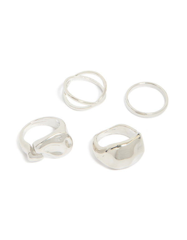 Silver Clean & Molten Rings 4-Pack