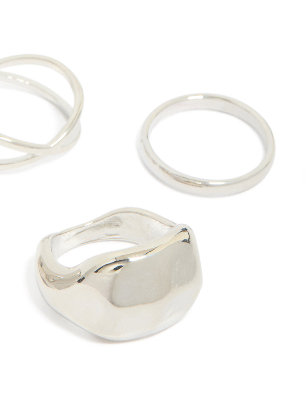 Crafted from chunky silver clean and molten ring pack accessories side detail view