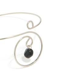 Silver Dainty Swirl Black Semi Precious Stone Arm Cuff - link has visual effect only