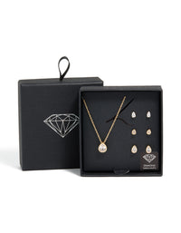 Gold Clear Cubic Zirconia Pear Bezel Necklace & Earrings Set - link has visual effect only