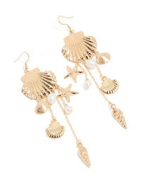 Gold Pearl & Multi Shell Drop Earrings - link has visual effect only