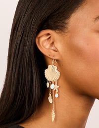 Gold Pearl & Multi Shell Drop Earrings - link has visual effect only