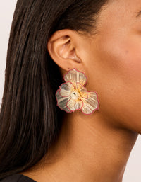 Gold Statement Red Outline  Flower Stud Earrings - link has visual effect only