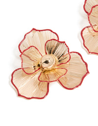 Gold Statement Red Outline  Flower Stud Earrings - link has visual effect only