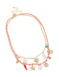 Gold Shell & Evil Eye  Charm Layered Necklace - link has visual effect only