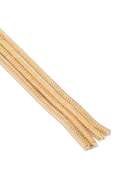 Highlighting the delicate chain tassel detail in gold finish detail view - link has visual effect only