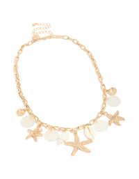 Gold Genuine Shell Disc & Beach Charm Necklace - link has visual effect only