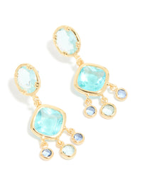 Gold Plated & Blue Cubic Zirconia Stud Drop Earrings - link has visual effect only