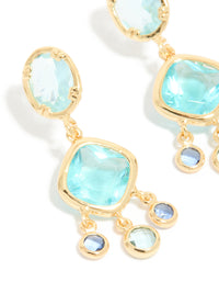 Gold Plated & Blue Cubic Zirconia Stud Drop Earrings - link has visual effect only