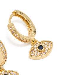 Gold Plated Cubic Zirconia Evil Eye Huggie Drop Earrings - link has visual effect only