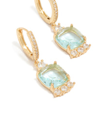 Gold Plated Blue Square Cubic Zirconia Huggie Earrings - link has visual effect only