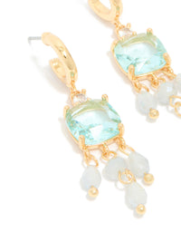 Gold Plated Blue Cubic Zirconia & Stones Square Drop Detail Earrings - link has visual effect only