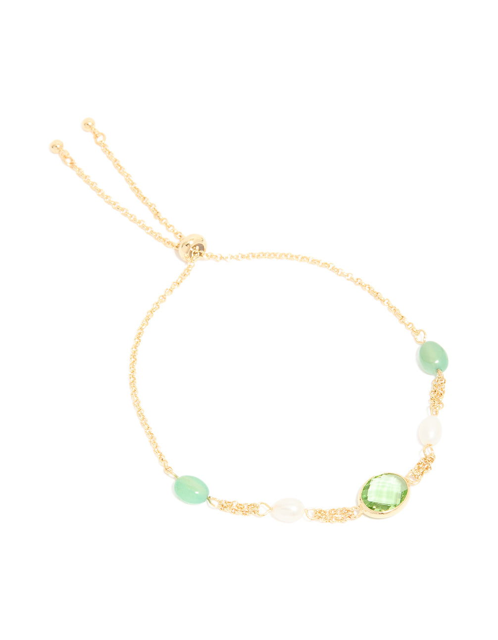 Gold Plated Green Cubic Zirconia Freshwater Pearl Toggle Bracelet