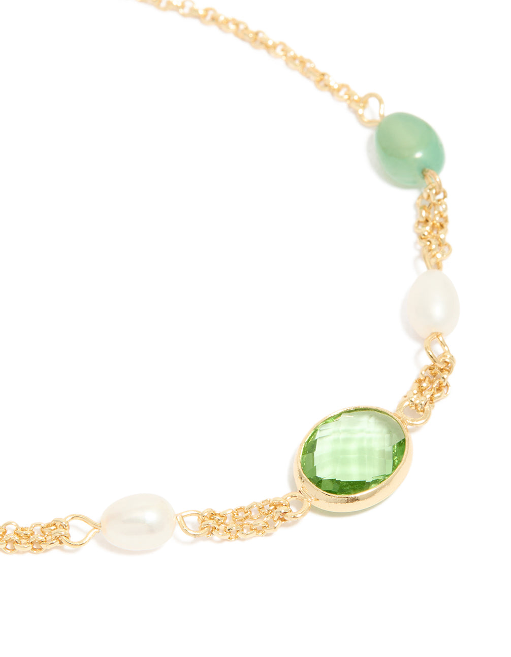 Gold Plated Green Cubic Zirconia Freshwater Pearl Toggle Bracelet