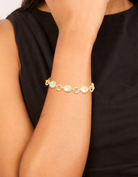 Gold Plated Aqua Cubic Zirconia Large Toggle Bracelet - link has visual effect only