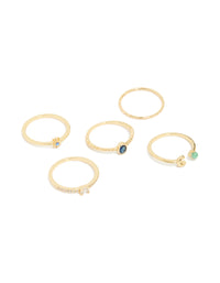 Gold Plated Blue Cubic Zirconia Celestial Rings 5 -Pack - link has visual effect only