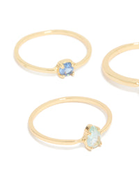Gold Plated Blue Cubic Zirconia & Bubble Rings 5-Pack - link has visual effect only