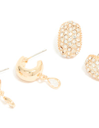 Gold Diamante Hoop Earrings 3-Pack - link has visual effect only