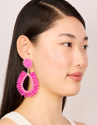 Gold Hot Pink Raffia Oval Drop Earrings - link has visual effect only
