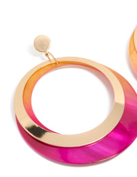 Featuring gold two tone pink shell open disc drop earrings in a close up view - link has visual effect only