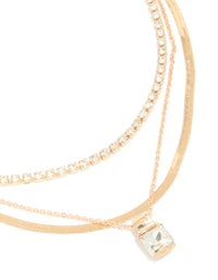 Gold Diamante & Snake Chain Layered Necklace - link has visual effect only