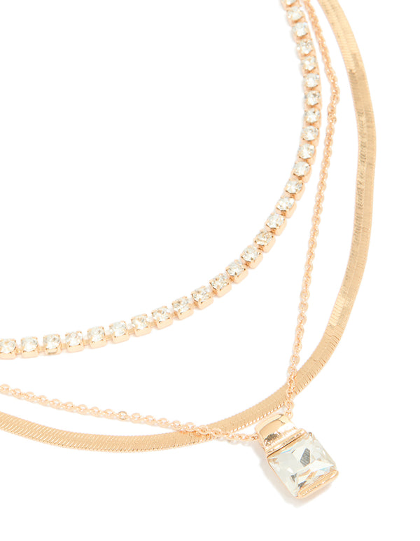 Gold Diamante & Snake Chain Layered Necklace