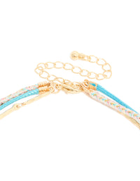 Gold Blue Cord Sea Charm Layered Necklace - link has visual effect only