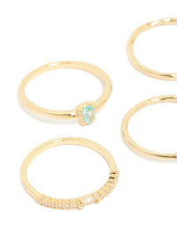Gold Plated Aqua Cubic Zirconia Rings 5-Pack - link has visual effect only
