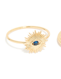Crafted from gold plated cubic zirconia, this evil eye and hamsa hand rings 4-pack features celestial sun motifs in crystal and statement style side detail view - link has visual effect only