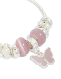 Silver Pink Bead & Butterfly Charm Toggle Bracelet - link has visual effect only
