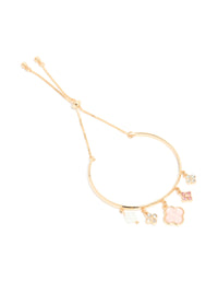 Gold Pink Flowers Charm Toggle Bangle - link has visual effect only