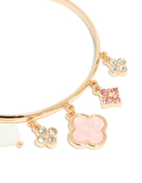 Gold Pink Flowers Charm Toggle Bangle - link has visual effect only