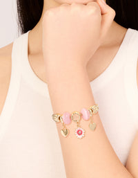 Gold Flower & Heart Charm Toggle Bracelet - link has visual effect only