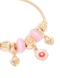 Gold Flower & Heart Charm Toggle Bracelet - link has visual effect only