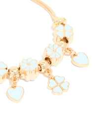 Gold Blue Clover & Heart Charm Toggle Bracelet - link has visual effect only