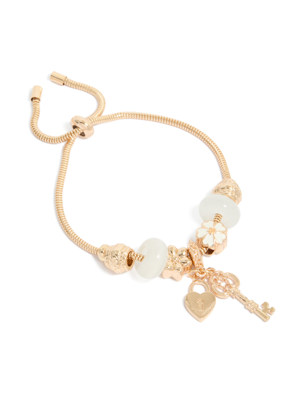Gold Key & Lock Charm Toggle Bracelet
