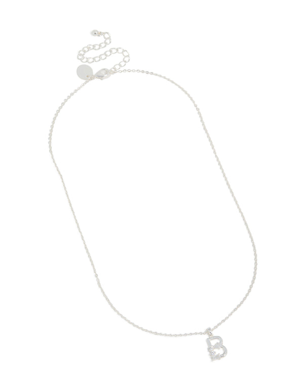 Silver Plated Thin Cubic Zirconia Letter B Necklace