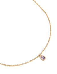 Showcasing a gold plated June birthstone necklace featuring cubic zirconia in a dainty style close up view - link has visual effect only
