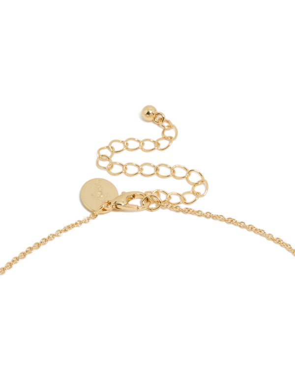 Highlighting gold plated June birthstone necklace featuring cubic zirconia in dainty style clasp detail view