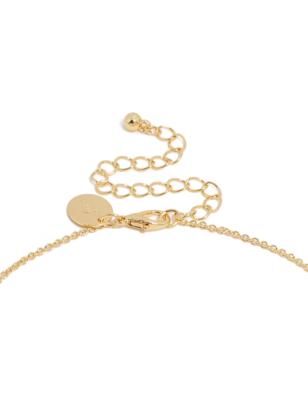 Highlighting a gold plated April birthstone necklace featuring a cubic zirconia pendant in a dainty statement style, clasp detail view