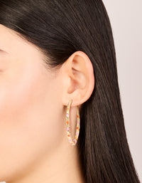 Gold Pink & Orange Enamel Dotted Large Thin Hoop Earrings - link has visual effect only