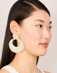 Gold White Raffia Paper Circle Drop Earrings - link has visual effect only