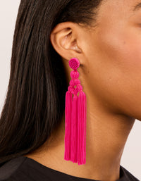 Hot Pink Fabric Tassel Drop Earrings - link has visual effect only