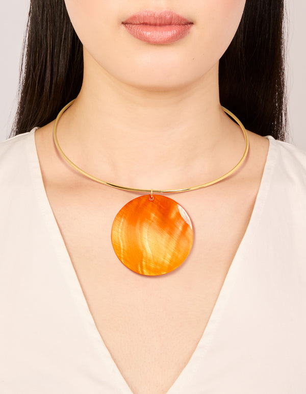Gold Orange Genuine Shell Disc Torque Necklace