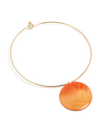 Discover a gold orange genuine shell disc torque necklace statement design front view - link has visual effect only