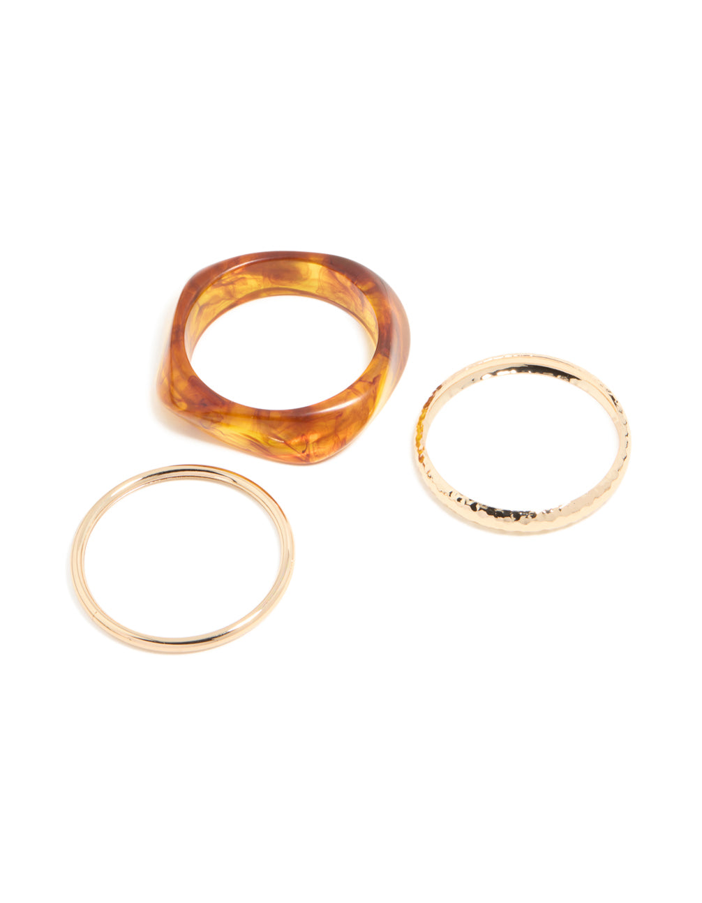 Discover gold and brown organic acrylic bangle pack with orange tones bangle front view