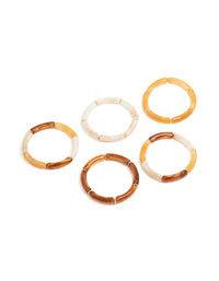 Discover this gold brown and orange acrylic stretch bracelet 5-pack featuring beads front view - link has visual effect only